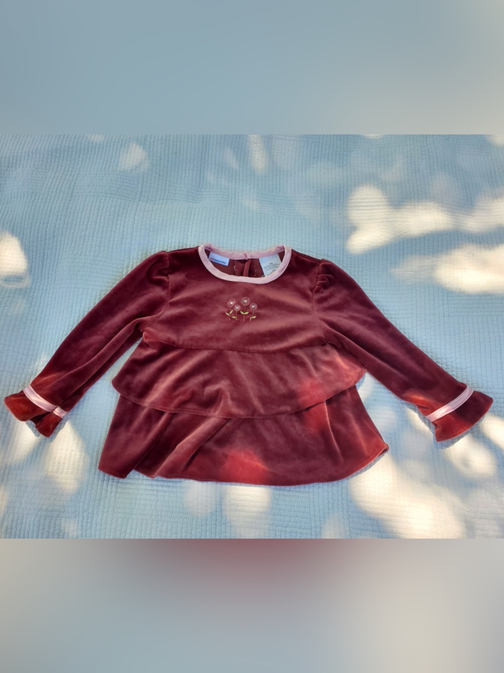 Baby Velvet Burgundy Tiered Long-Sleeve Top - Kid Connection